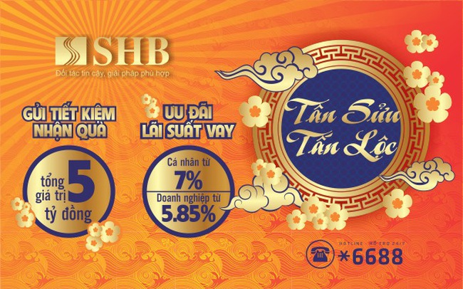 “SHB  – Tân Sửu Tấn Lộc” tặng khách hàng 5 tỷ đồng quà tặng và ưu đãi lãi vay từ 5,85%
